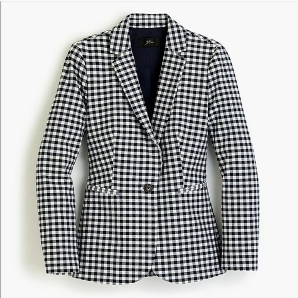 J. Crew Gingham Parke Blazer Jacket Navy Blue White Check Women's Size 0 L1908 - Picture 1 of 13